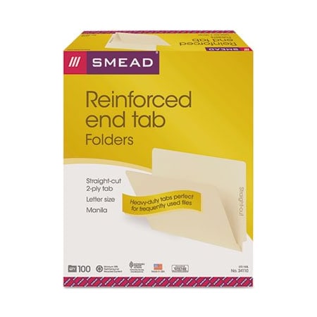 Smead Smead, HEAVYWEIGHT MANILA END TAB FOLDERS, 9.5in FRONT, STRAIGHT TAB, LETTER SIZE, 100PK 24110